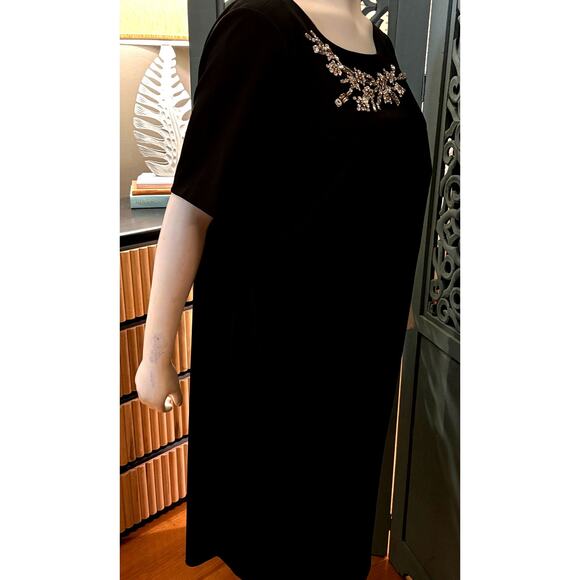 NWT Calvin Klein Black Dress w/Rhinestone Floral Spray on Bodice-Dillard's-16W - Picture 4 of 11